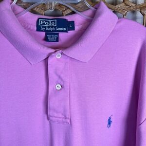 Vintage Ralph Lauren Polo Shirt Mens Large Pink Pony Preppy Dress Cotton